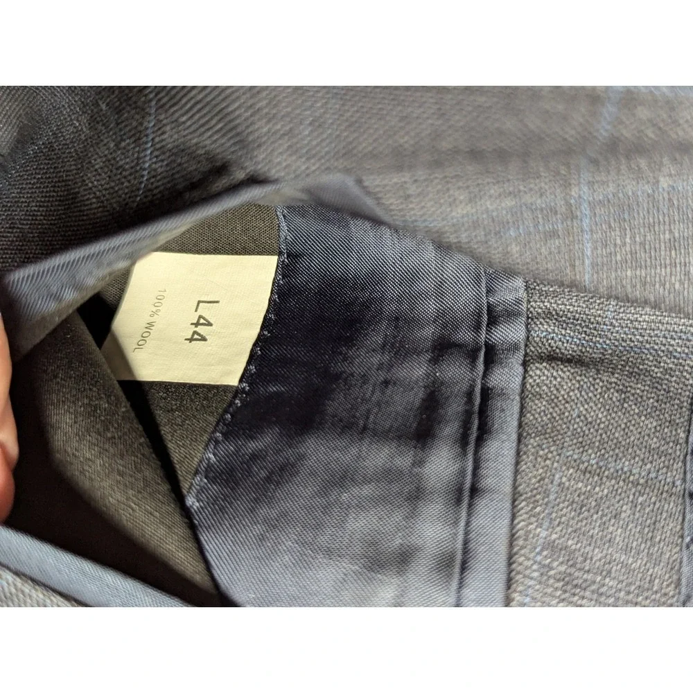Jos A Bank Signature Collection Wool Blazer 44L Gray Blue Windowpane Sport Coat